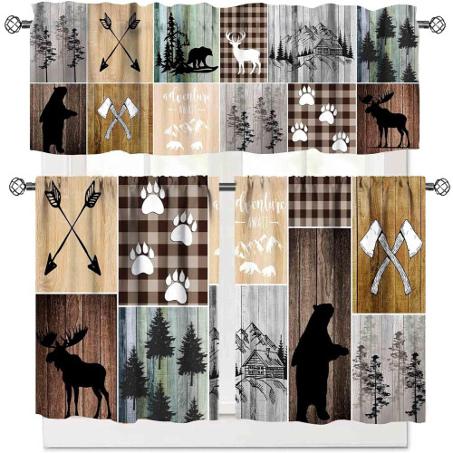 Cabin Kitchen Valance Set Farmhouse Bear Deer Moose Design