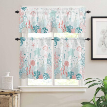 Coastal Kitchen Curtains Set with Valances Teal Red