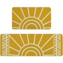 Boho Kitchen Mat Set Yellow Sun Farmhouse Modern Non-Skid