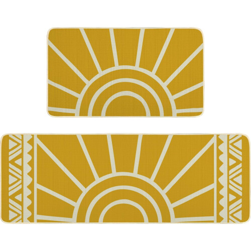 Boho Kitchen Mat Set Yellow Sun Farmhouse Modern Non-Skid