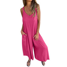 Women's Sleeveless Printed Wide-Leg Jumpsuit Hot Pink Size