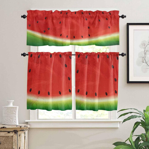 Watermelon Kitchen Curtains Set with Valance 24 inch Red