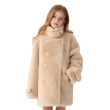 Beige Faux Fur Padded Kids Jacket, Regular Fit, Y2K Style