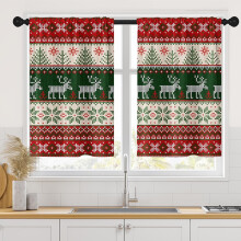 Christmas Kitchen Curtains Set of 2 Red Green Deer Tree