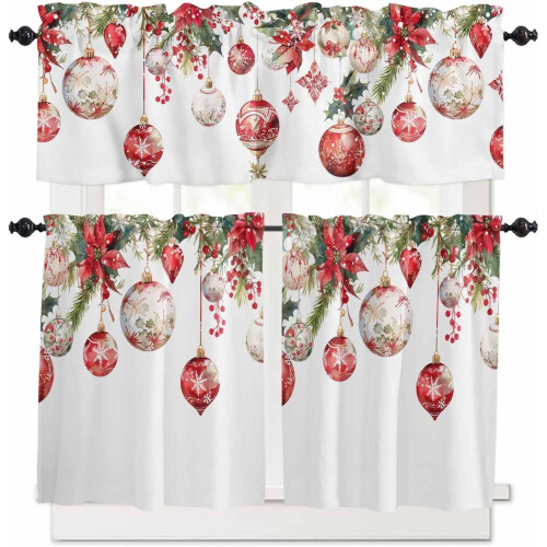 Christmas Kitchen Curtains Set Rod Pocket 36 inch Red