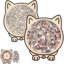 Cat-Shaped Wooden Puzzle Set with Stand and Acrylic Cover
