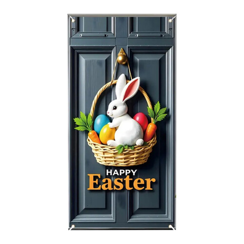 Easter Bunny Wreath with Colorful Eggs 16 Inch