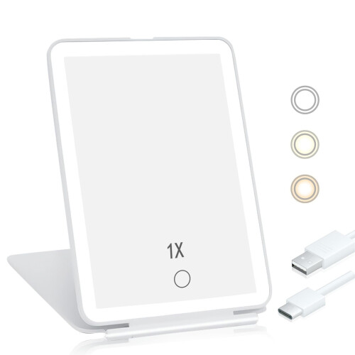 LED Makeup Mirror Portable Folding Desktop Tri-Color Light