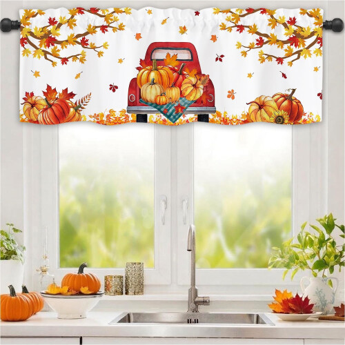 Fall Kitchen Curtains 54 x 18 Inch Pumpkin Valance