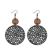 Geometric Wooden Dangle Earrings Rose Gold Finish
