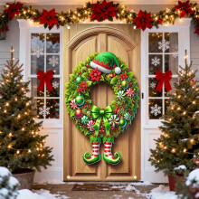 Bannière en tissu pour porte de Noël 35 x 71 pouces
