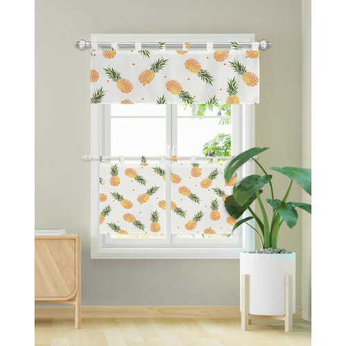 Tropical Fruit Kitchen Curtains Set Yellow Pineapple 3 pcs
