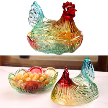 Bonbonnière vintage en verre en forme de poule avec couvercle (1 pièce)