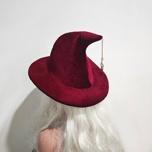 Halloween Witch Hat Face Cover Polyester Taffeta Red