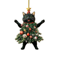 Black Cat Christmas Ornament Acrylic Funny Kitten with