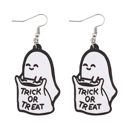 Ghost Stud Earrings Gothic Wooden Pair for Halloween