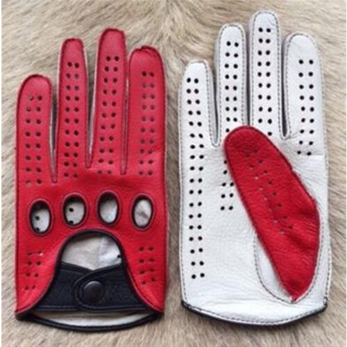 Men's Leather Driving Gloves Full-Finger Breathable Unlined