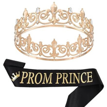Party crown with rhinestones and sash set for men and women