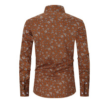Men's Floral Cotton Button-Down Shirt Brown XXL