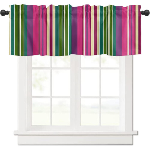 Striped Light Filtering Window Valance Purple Pink Green