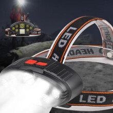 Φακός κεφαλής LED με φόρτιση USB, μαύρος, 7 φώτα, 8 λειτουργίες