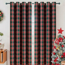 Christmas Tartan Curtains Blackout Green Red 52" W x 72" L