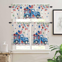 Blue 4th of July kitchen curtains set with valances 36 inch