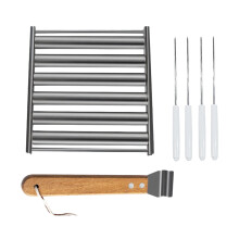 Stainless Steel Hot Dog Roller 5-Sausage Wooden Handle