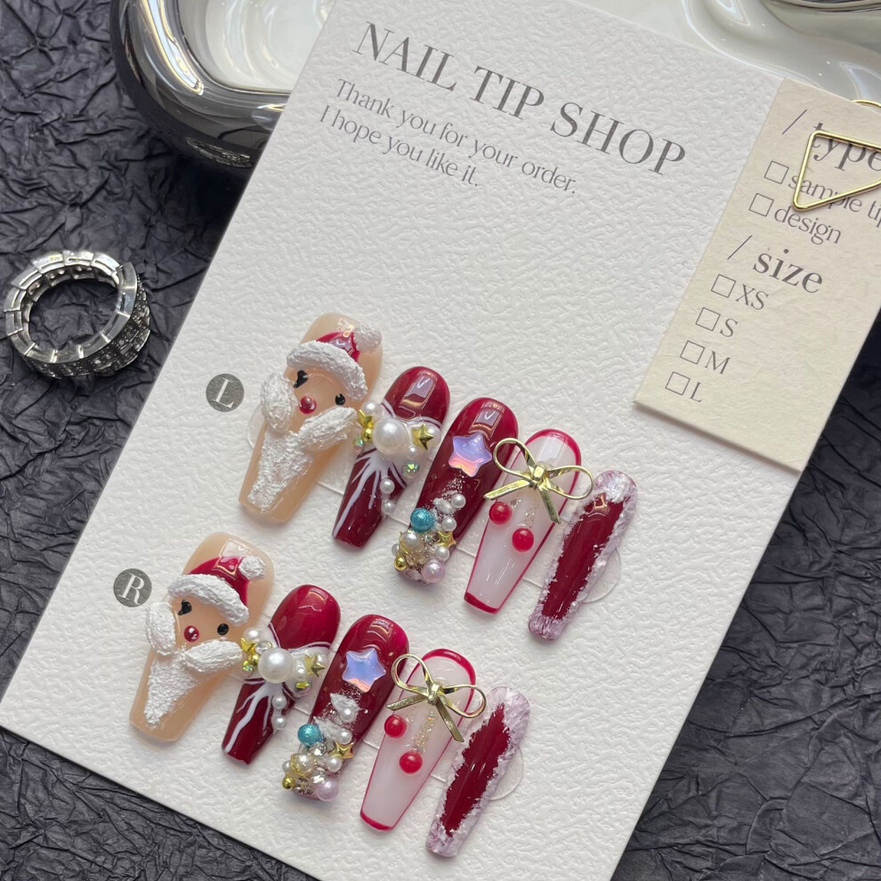 Hue-Grain (Xs) Santa Red Fake Nails - Durable & Stylish