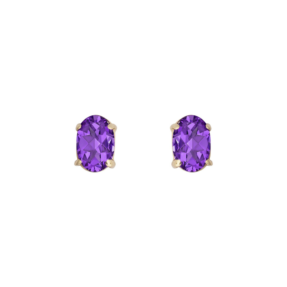 Jewelco London Ladies 9Ct Yellow Gold Purple Oval Amethyst 4 Claw Solitaire Stud Earrings, 6X4mm - Jes369
