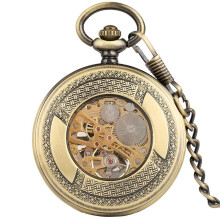Mechanical Pocket Watch with Chain Hand-Wound Aluminum 1pc