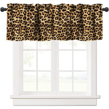 Leopard Print Valance Curtain Black Brown 54x18 in Rod