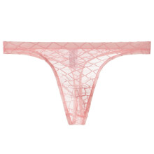 Men's mesh thong briefs pink S stretch breathable lace pouch