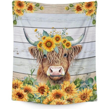 Highland Cow Throw Blanket Yellow Sunflower 30x40 inch