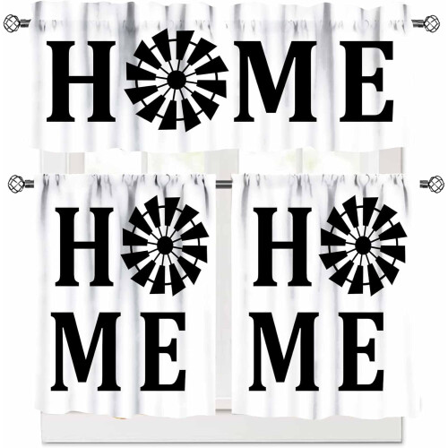 Farmhouse Kitchen Valance Set White Vintage Windmill 3-Pc