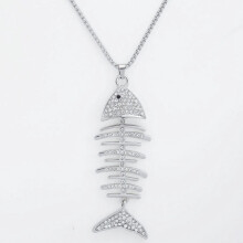 Hip-Hop Fish Bone Pendant Necklace Unisex