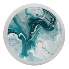 Crystal Glass Cabinet Knobs White Teal Marble Print 4 PCS