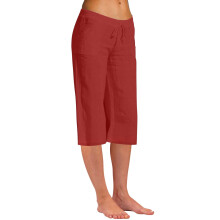 Women's Yoga Capris Cotton-Flax Blend Crop Elastic Waist