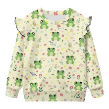 Girls Long Sleeve Ruffle Shoulder Sweatshirt Green Frog