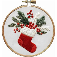 Christmas Embroidery Kit Beginner Hoop Fabric Needle Thread