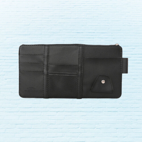 Black Leather Car Accessory with Pen Holder and CD Storage