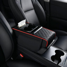 PU Leather Car Armrest Box Mat 5-in-1 with 2 Bags and Cup