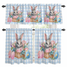 Easter Bunny Kitchen Curtains and Valances Set Pink Blue