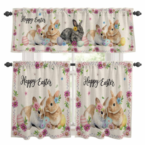 Easter Kitchen Curtains and Valances Set Linen Texture