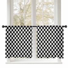 Sheer Curtains White Black Plaid Geometric Voile 52x54 Inch