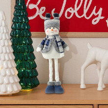 Bonhomme de neige en tissu bleu, poupée au crochet avec chapeau extensible