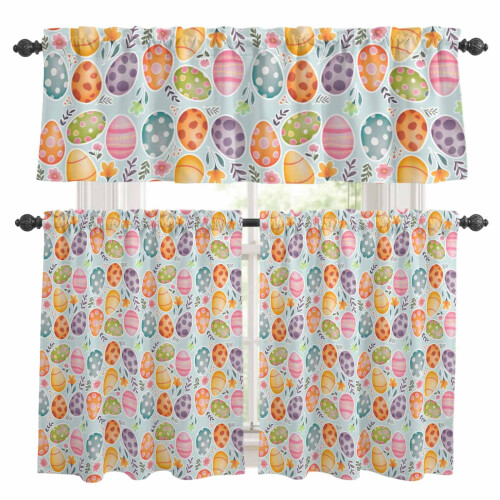 Kitchen Curtains and Valances Set Spring Floral Easter Eggs