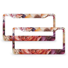 Floral Leaf License Plate Frames Stainless Aluminum 2 pcs