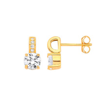 Jewelco London Gold-plated Ladies Sterling Silver D-Shape Cubic Zirconia Solitaire Stud Drop Earrings - GVE361YG
