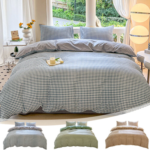 Brunt gingham-täcke, set med 4 delar
